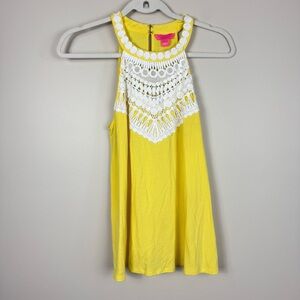 Lilly Pulitzer Dawn Halter Embroidered Top Womens XS White Yellow Shirt Preppy